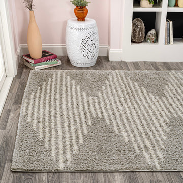 Elm Diamond Stripe Geometric Shag Area Rug